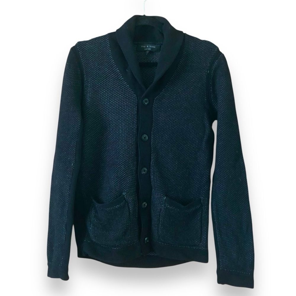 Rag & Bone Men's Cotton Knit Avery Shawl Cardigan Black Size Medium Preppy